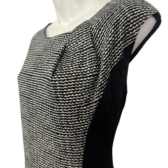 Ann Taylor Loft Womens Black Ivory Print Sheath Pleated Neck Knit Dress sz M - Picture 10 of 16